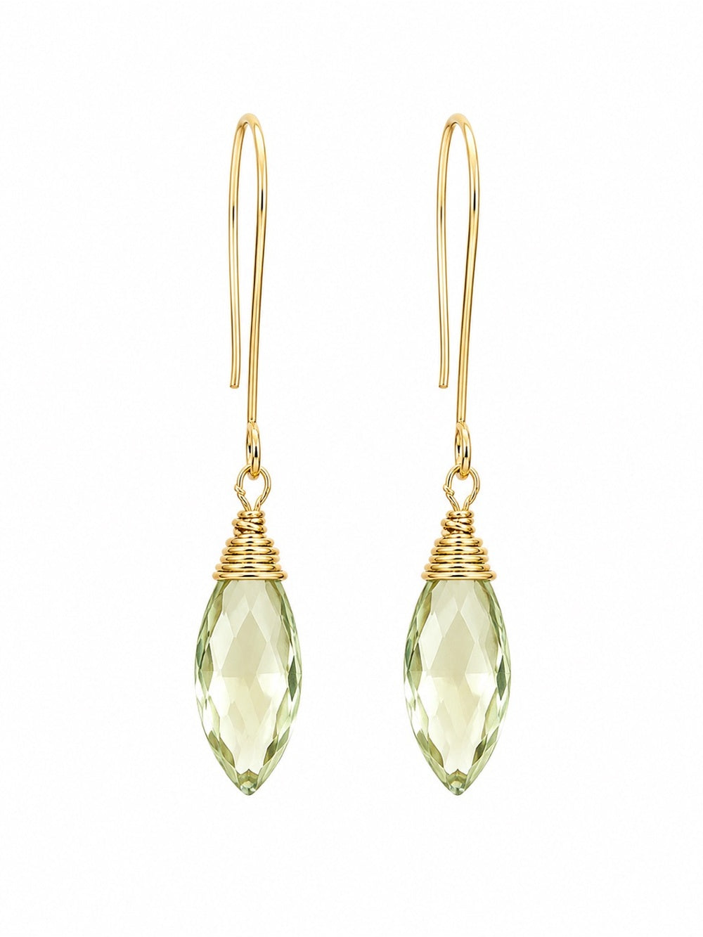 HK57 Gold Filled Green Amethyst Hook Earrings
