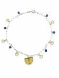 A007 Aquamarine and Lemon Quartz Lemon Slice Paperclip Anklet (S925)