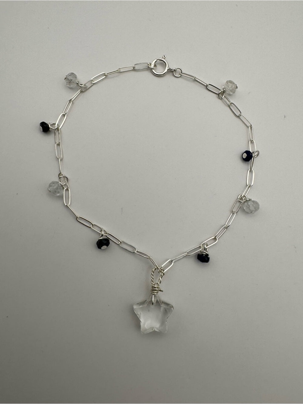 B65c Sapphire and White Topaz Paperclip Bracelet (S925)