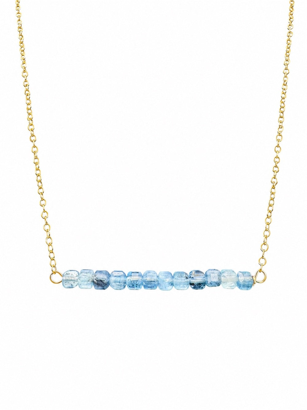 N46A Gold Filled Small Aquamarine Bar Necklace