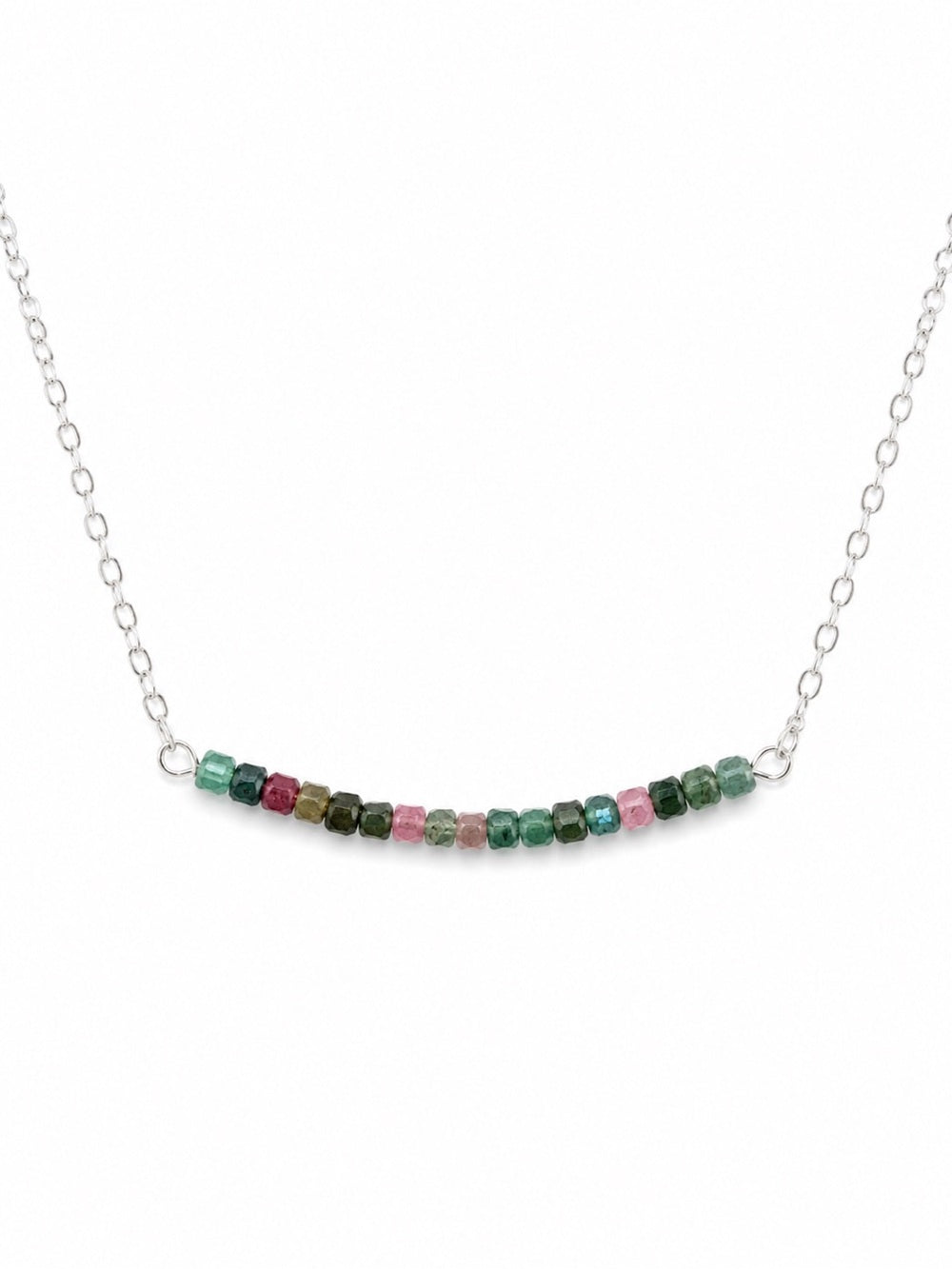 N56 Rainbow Tourmaline Bar Necklace (S925)