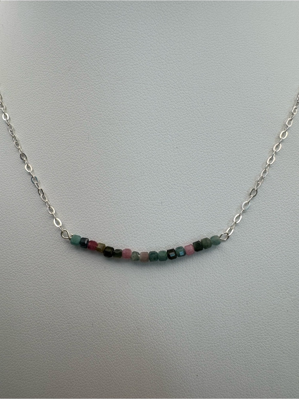 N56 Rainbow Tourmaline Bar Necklace (S925)