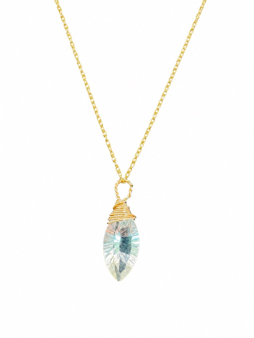 N63 Gold Filled Green Amethyst Bar Necklace
