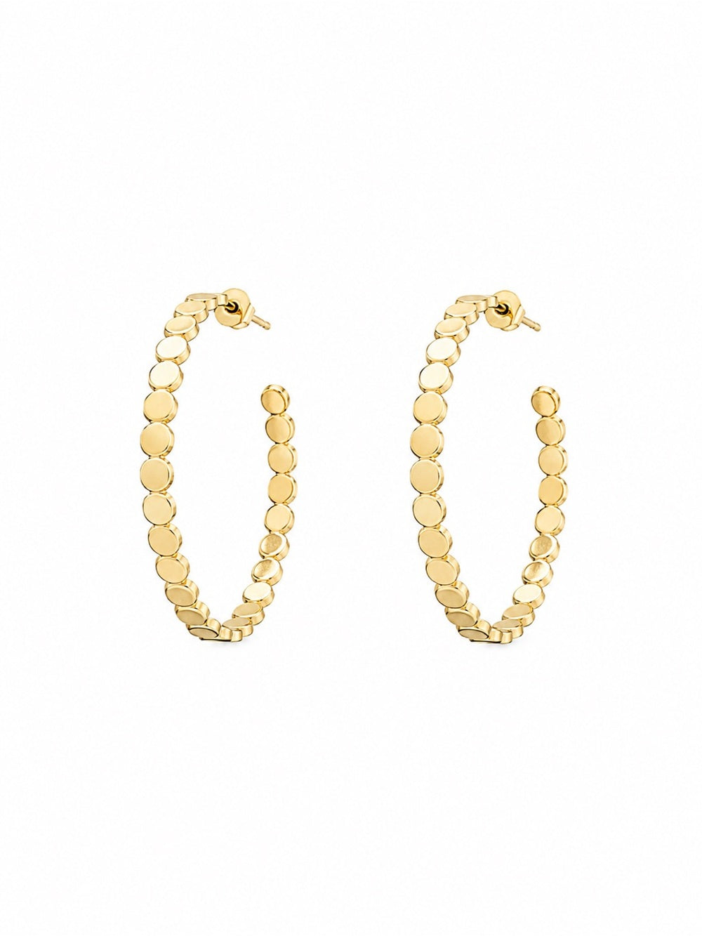Gold Flat Beaded Hoop Earrings