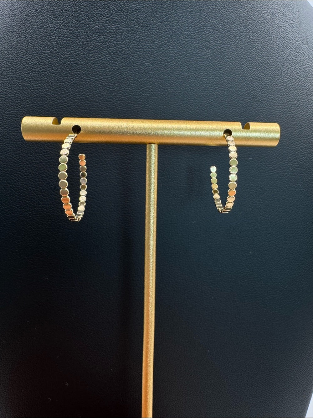 Gold Flat Beaded Hoop Earrings