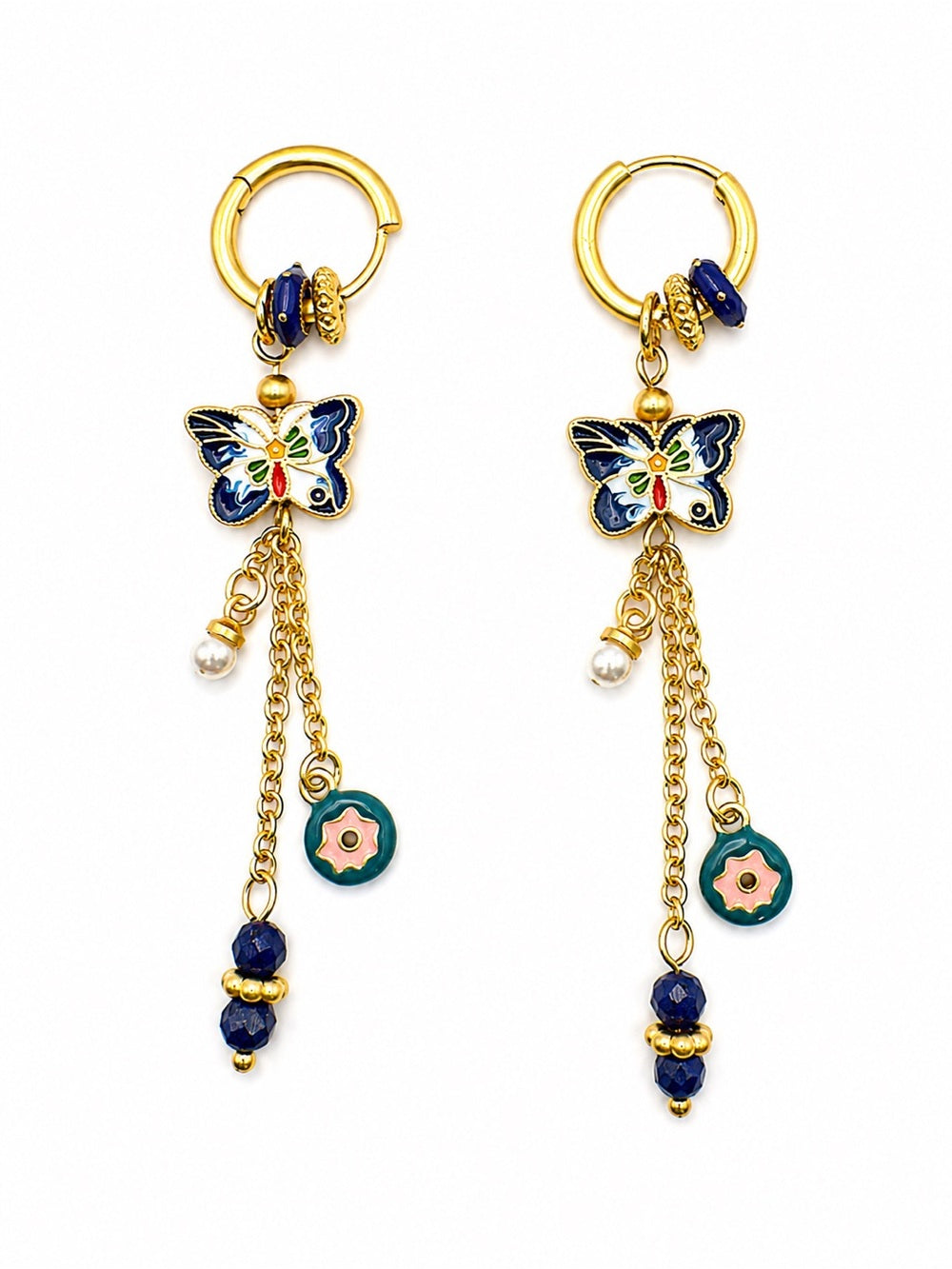 Lapis and Pearl Butterfly Earrings (S925)