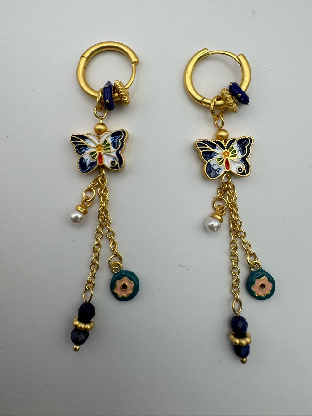 Lapis and Pearl Butterfly Earrings (S925)
