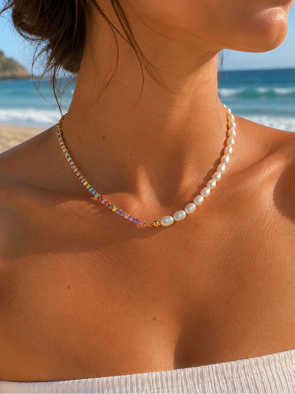 Rosé Gemstone Pearl Necklace #EN12
