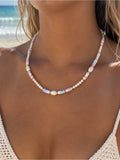 Candy Colored Agate, Freshwater and Faux Pearl Gemstone Necklace #EN83
