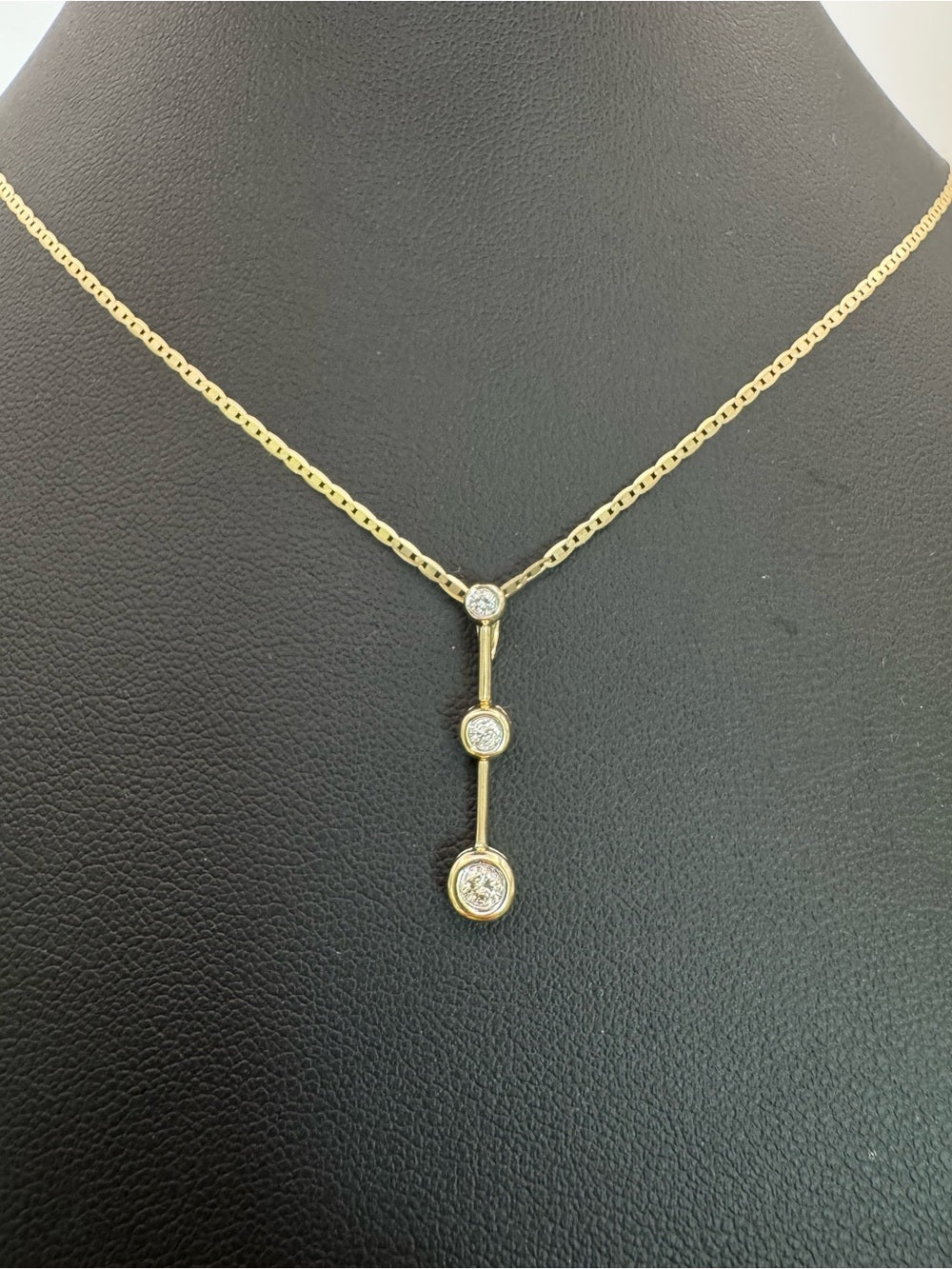Natural Diamond Triple Bezel Pendant (14k Solid Gold)