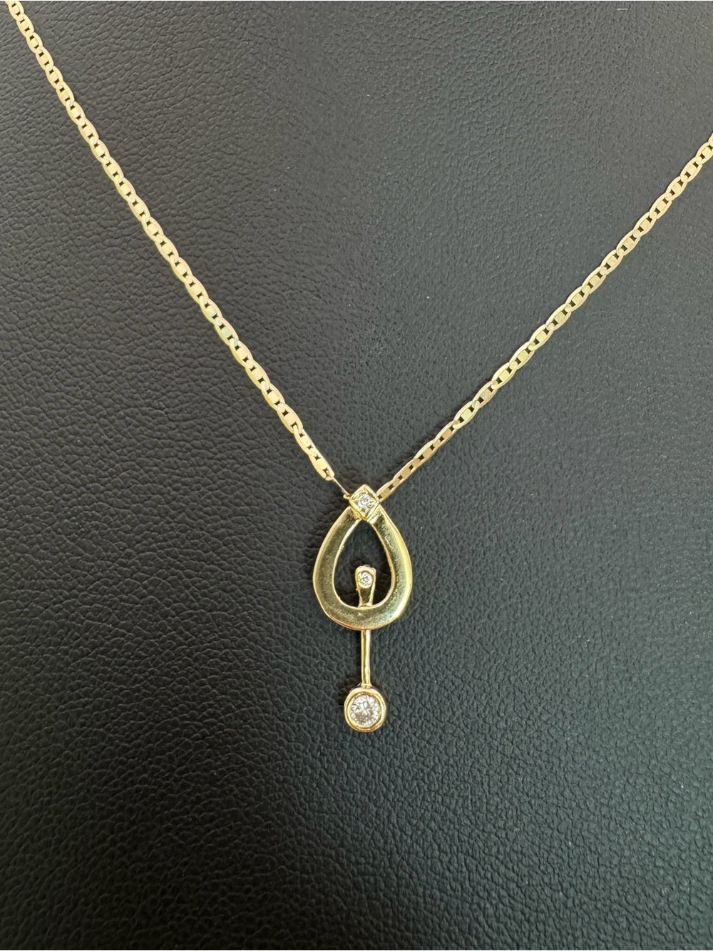 Natural Diamond Open Teardrop Pendant with Swinging Diamond (18k Solid Gold)
