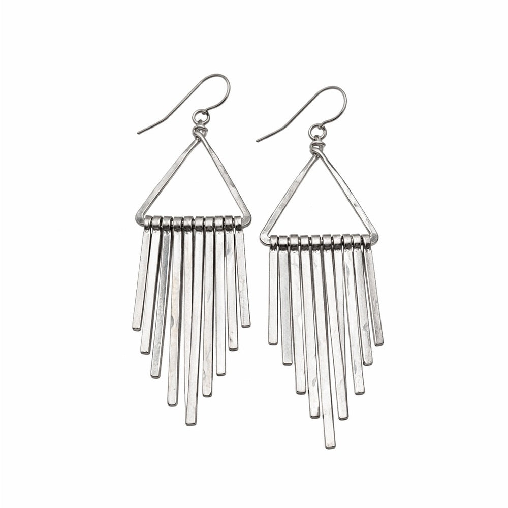 #68 Silver Handmade Hammered Triangle Windchime Dangle Earrings