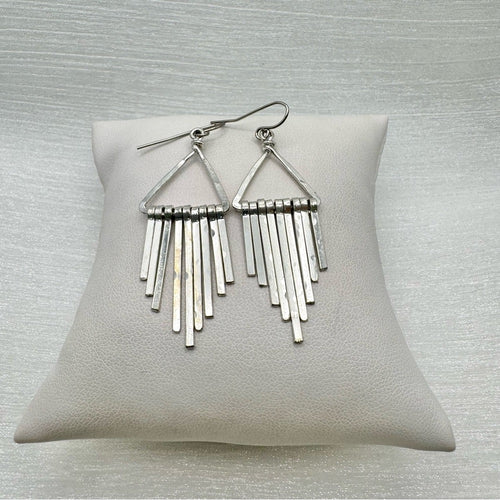 #68 Silver Handmade Hammered Triangle Windchime Dangle Earrings