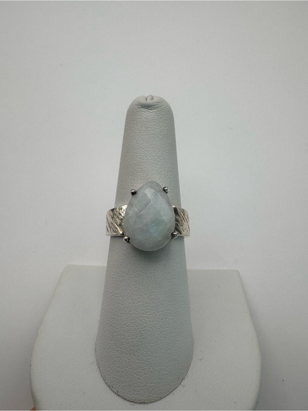 Faceted Moonstone Teardrop Ring (S925)