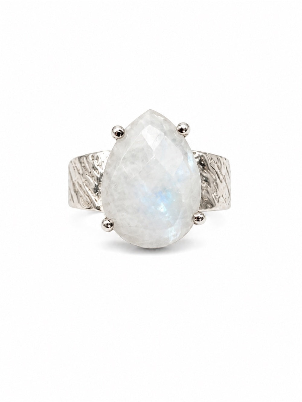 Faceted Moonstone Teardrop Ring (S925)