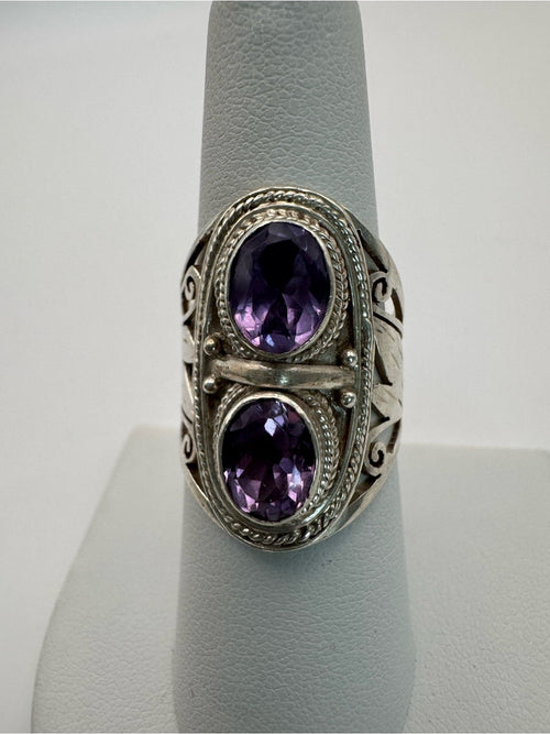Amethyst Two Stone Ring (S925)