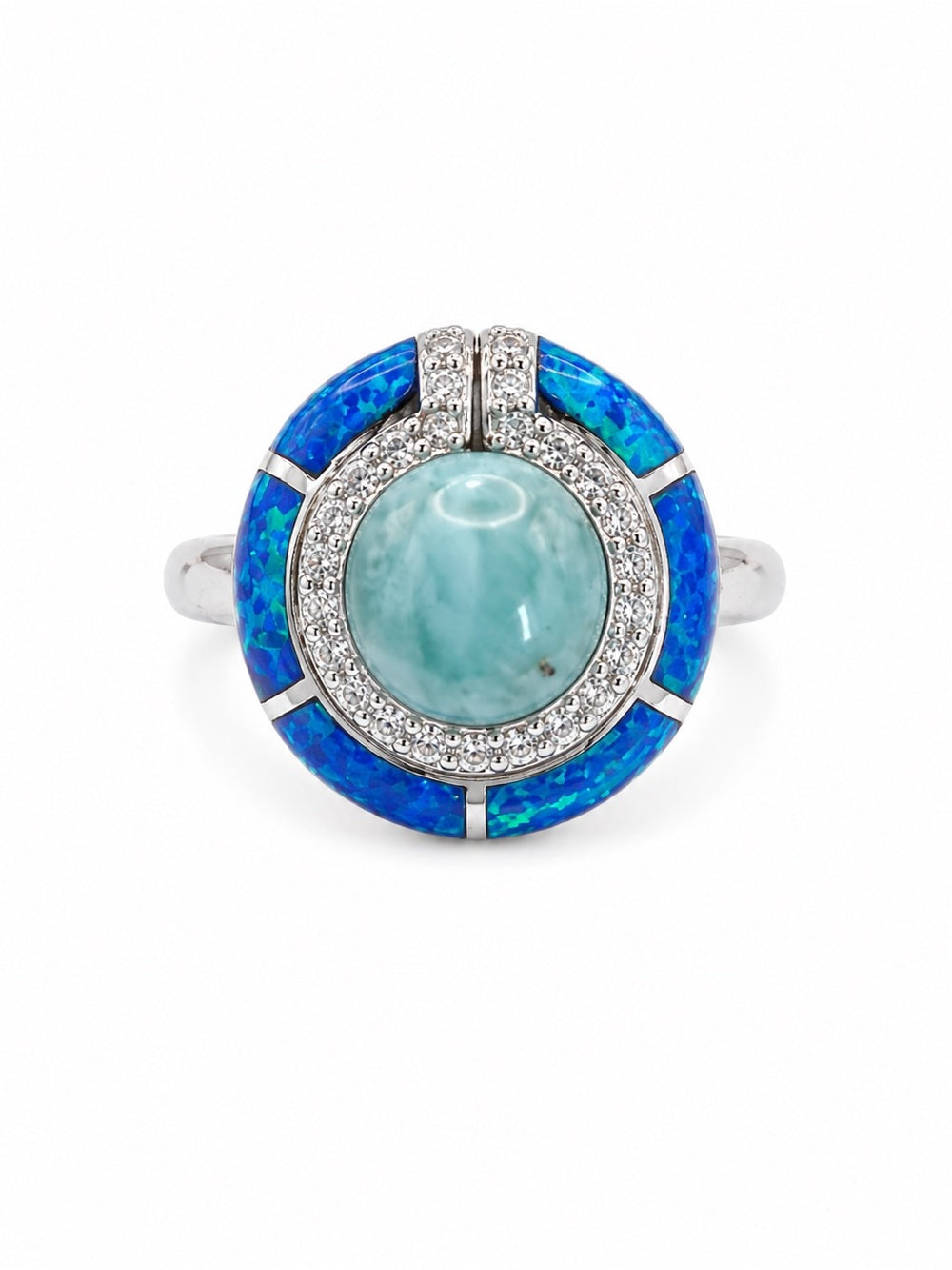 Larimar & Blue Opal Inlay Halo Ring (S925)