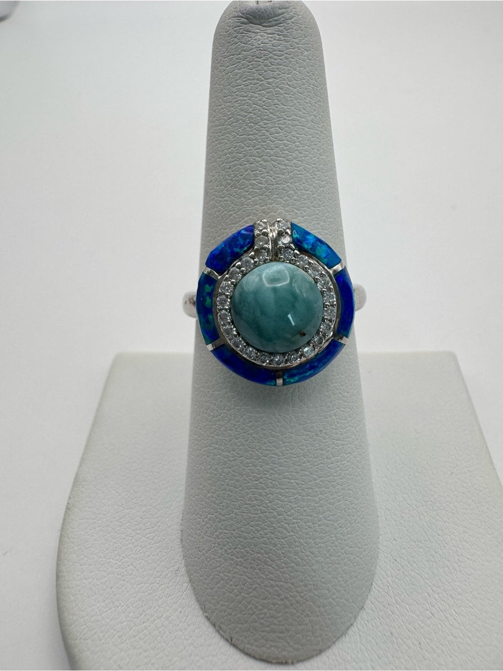 Larimar & Blue Opal Inlay Halo Ring (S925)