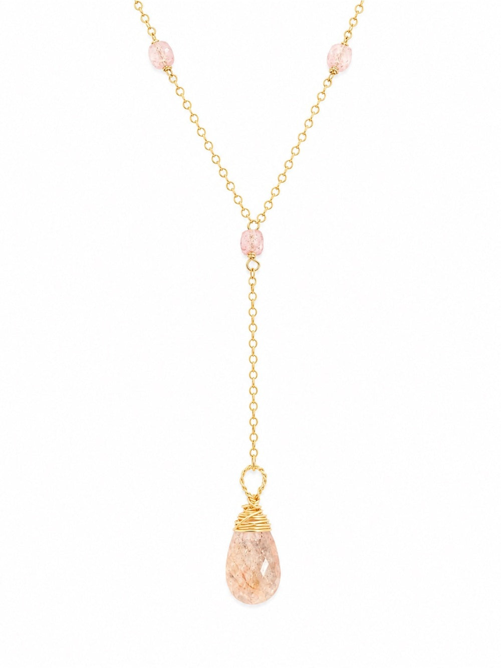 L031 Strawberry Quartz Lariat Necklace