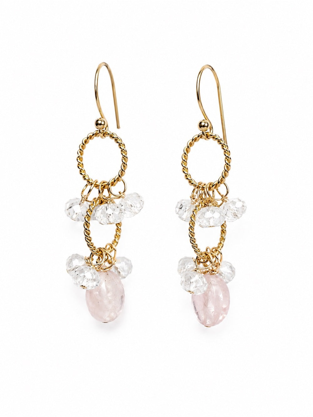 HK3 Morganite and White Topaz Hook Earrings