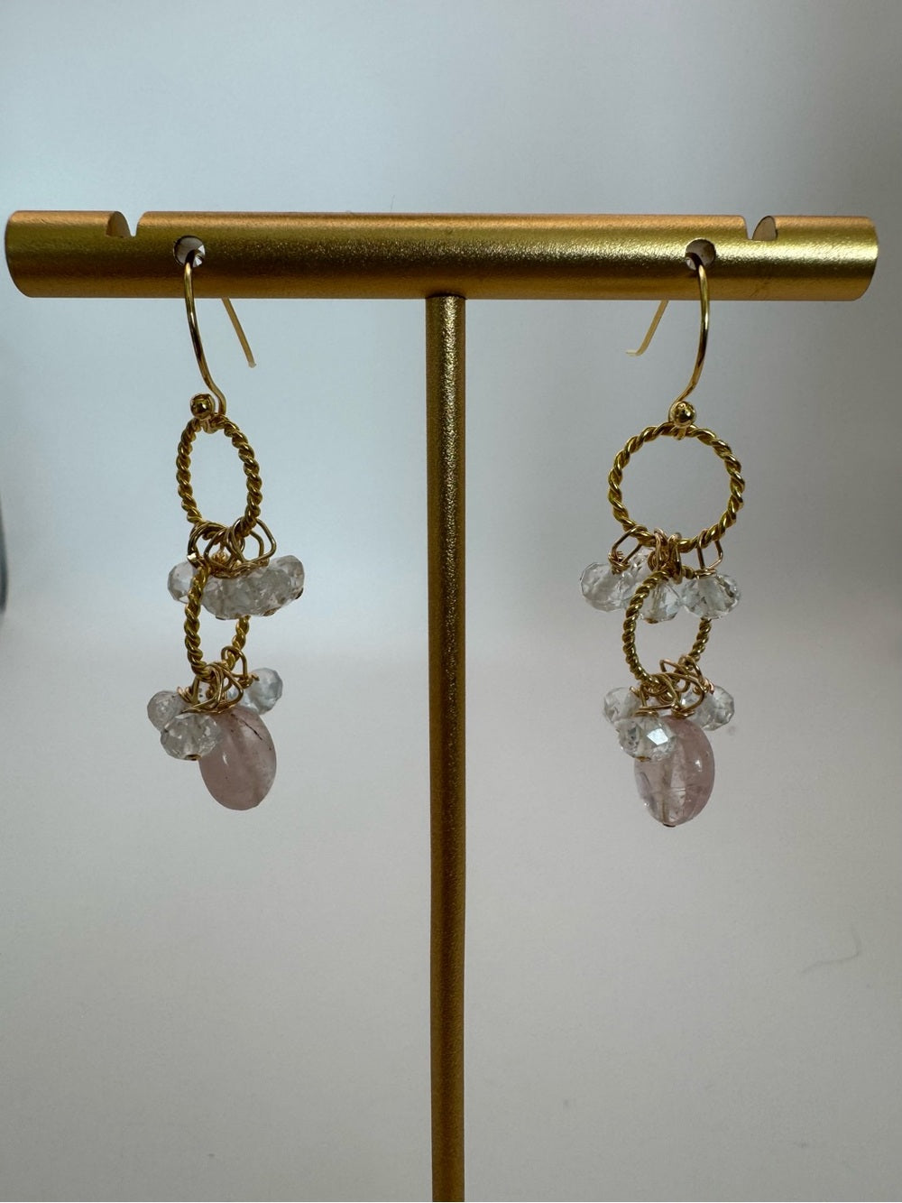 HK3 Morganite and White Topaz Hook Earrings