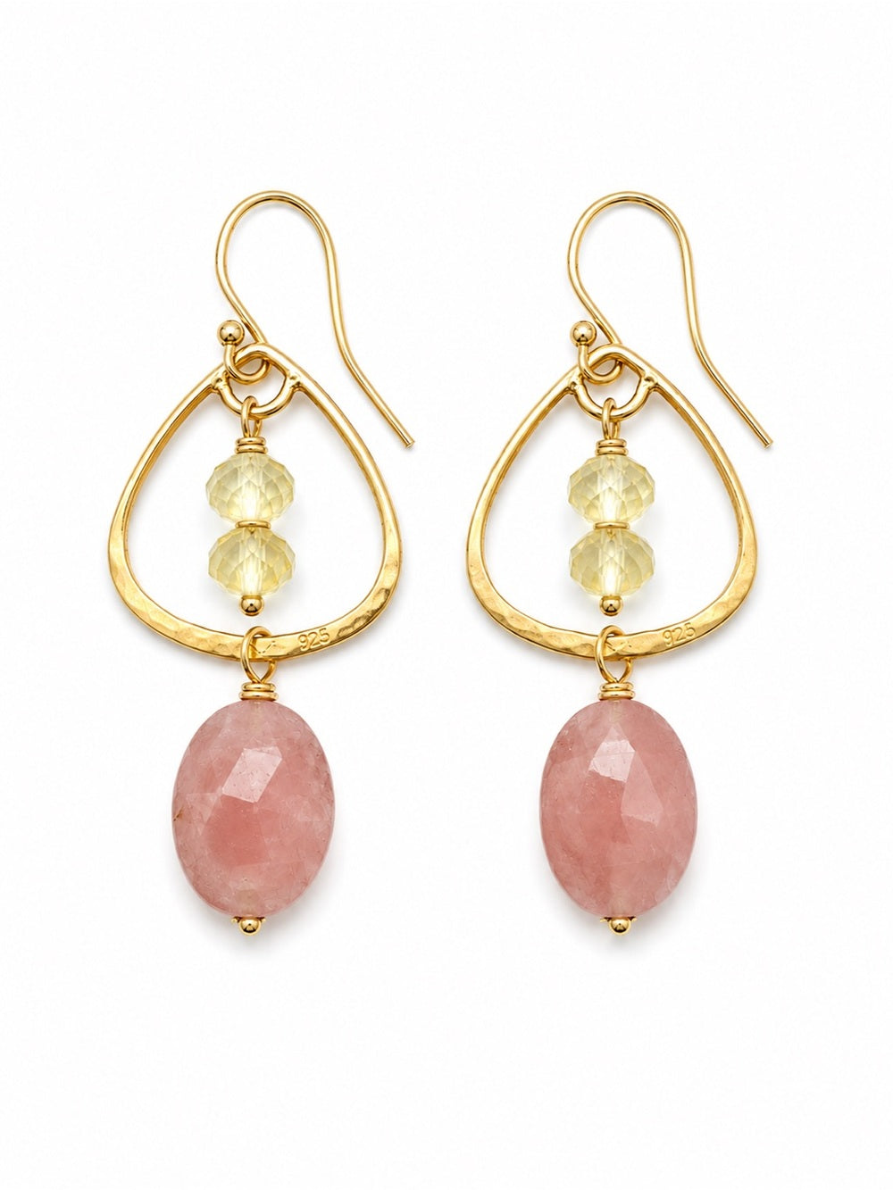 HK4 Lemon Quartz and Guava Quartz Earrings