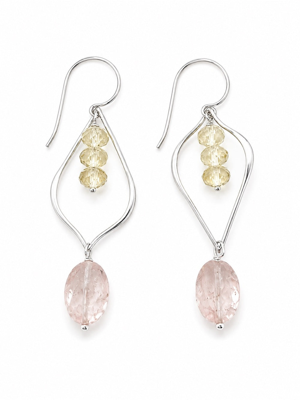 HK2 Morganite and Lemon Quartz Lotus Hook Earrings (S925)