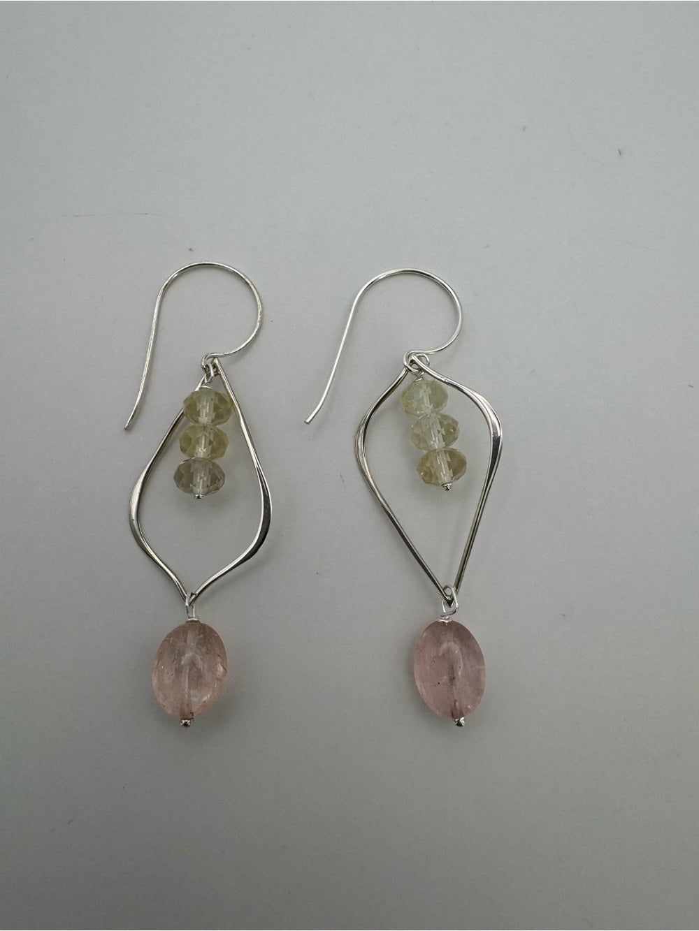 HK2 Morganite and Lemon Quartz Lotus Hook Earrings (S925)