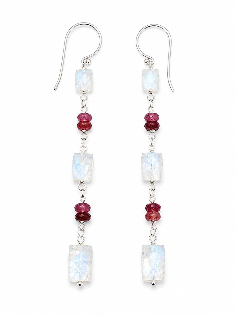 HK10 Moonstone and Pink Tourmaline Hook Earrings (S925)