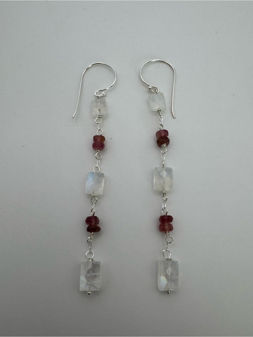 HK10 Moonstone and Pink Tourmaline Hook Earrings (S925)
