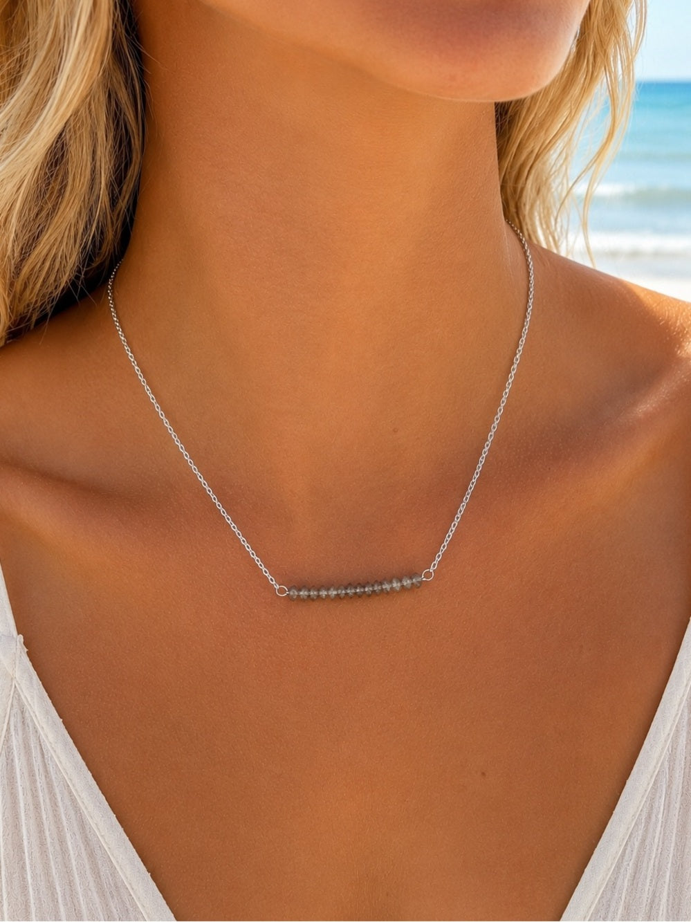 Labradorite S925 Gemstone Bar Necklace (N0090B)