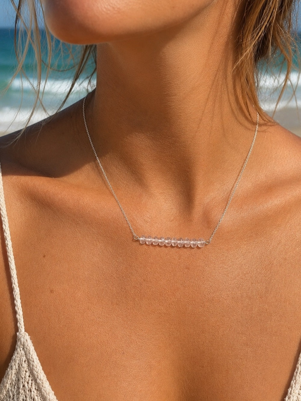Morganite S925 Gemstone Bar Necklace (N81)