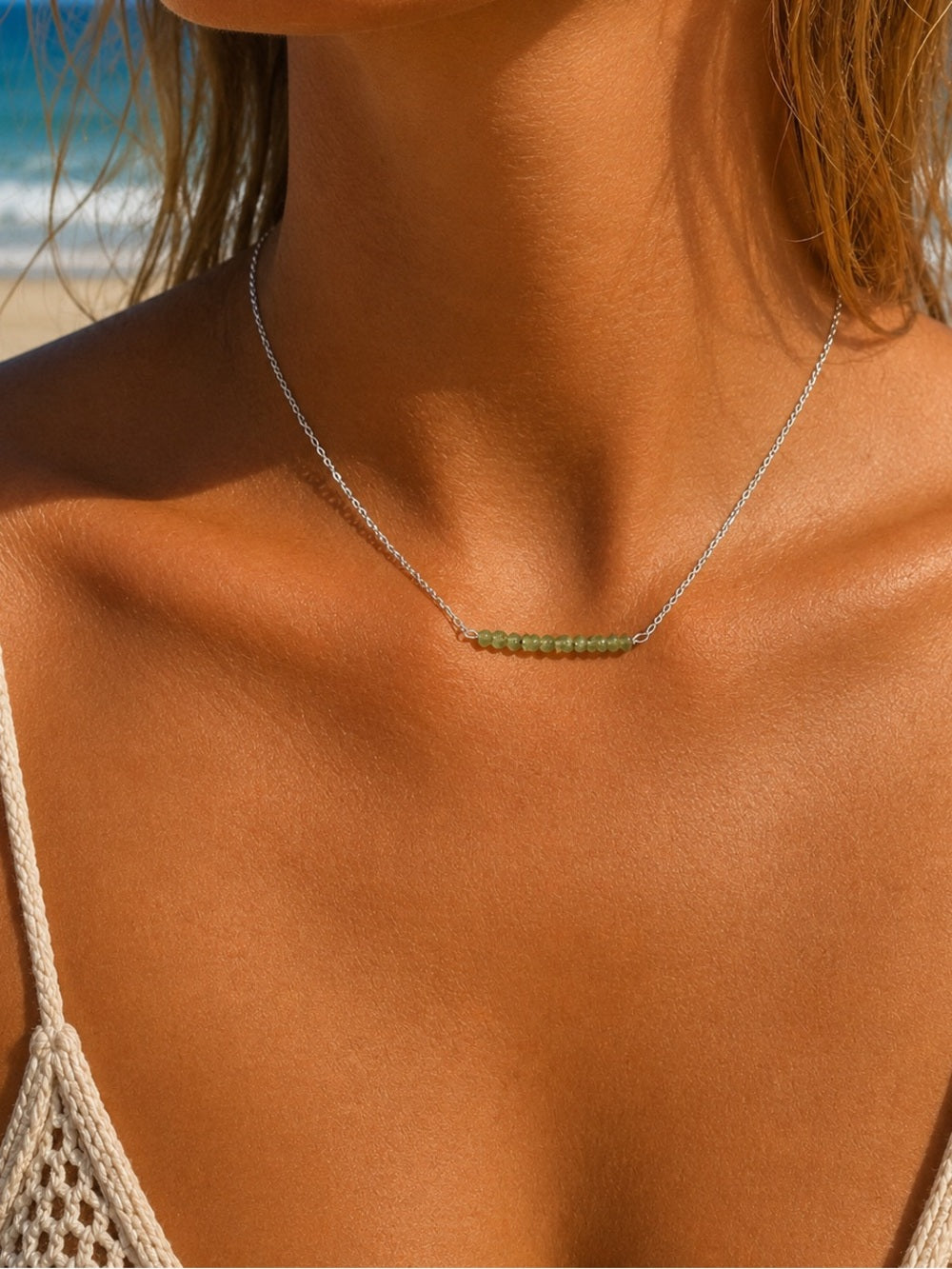 Peridot S925 Gemstone Bar Necklace (N67)