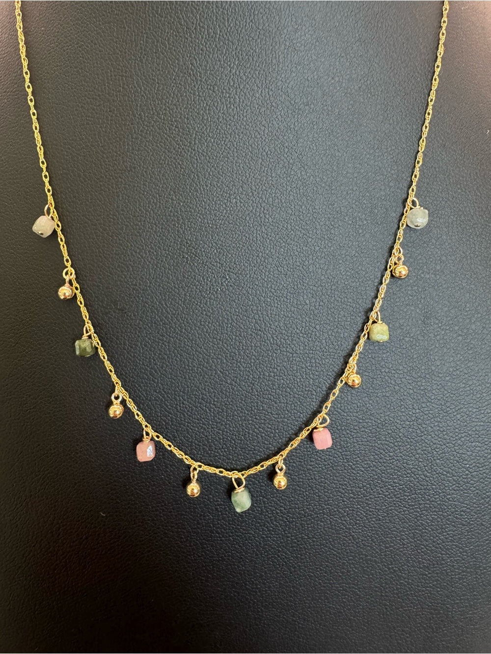 Rainbow Tourmaline Gold Filled Beaded Necklace (NB8)