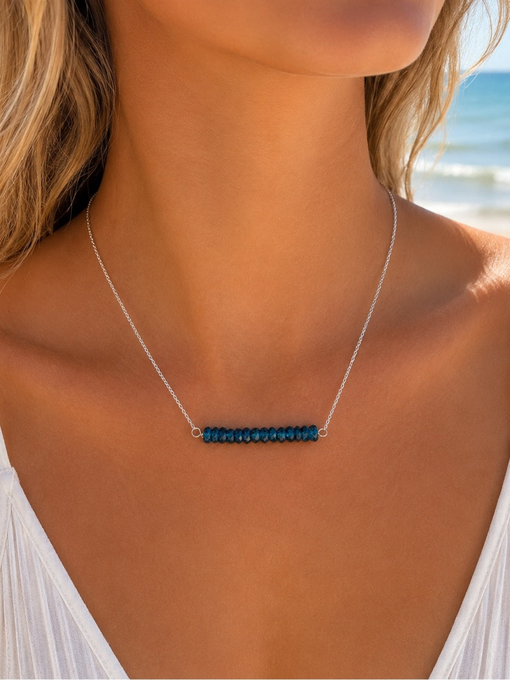 Apatite S925 Gemstone Bar Necklace (N65)