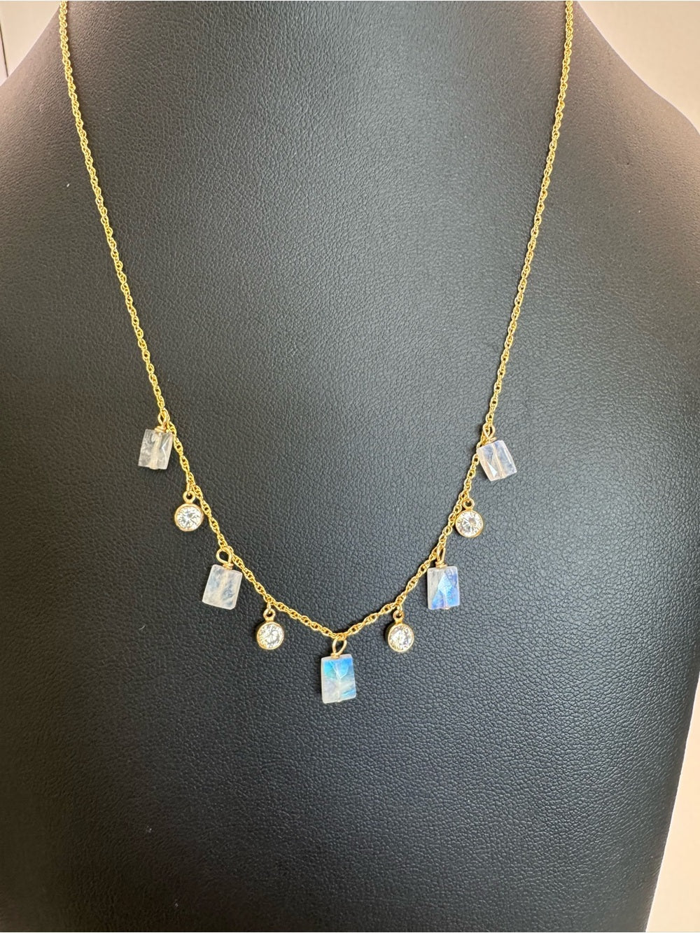 Moonstone and CZ Gold Necklace (NB5)