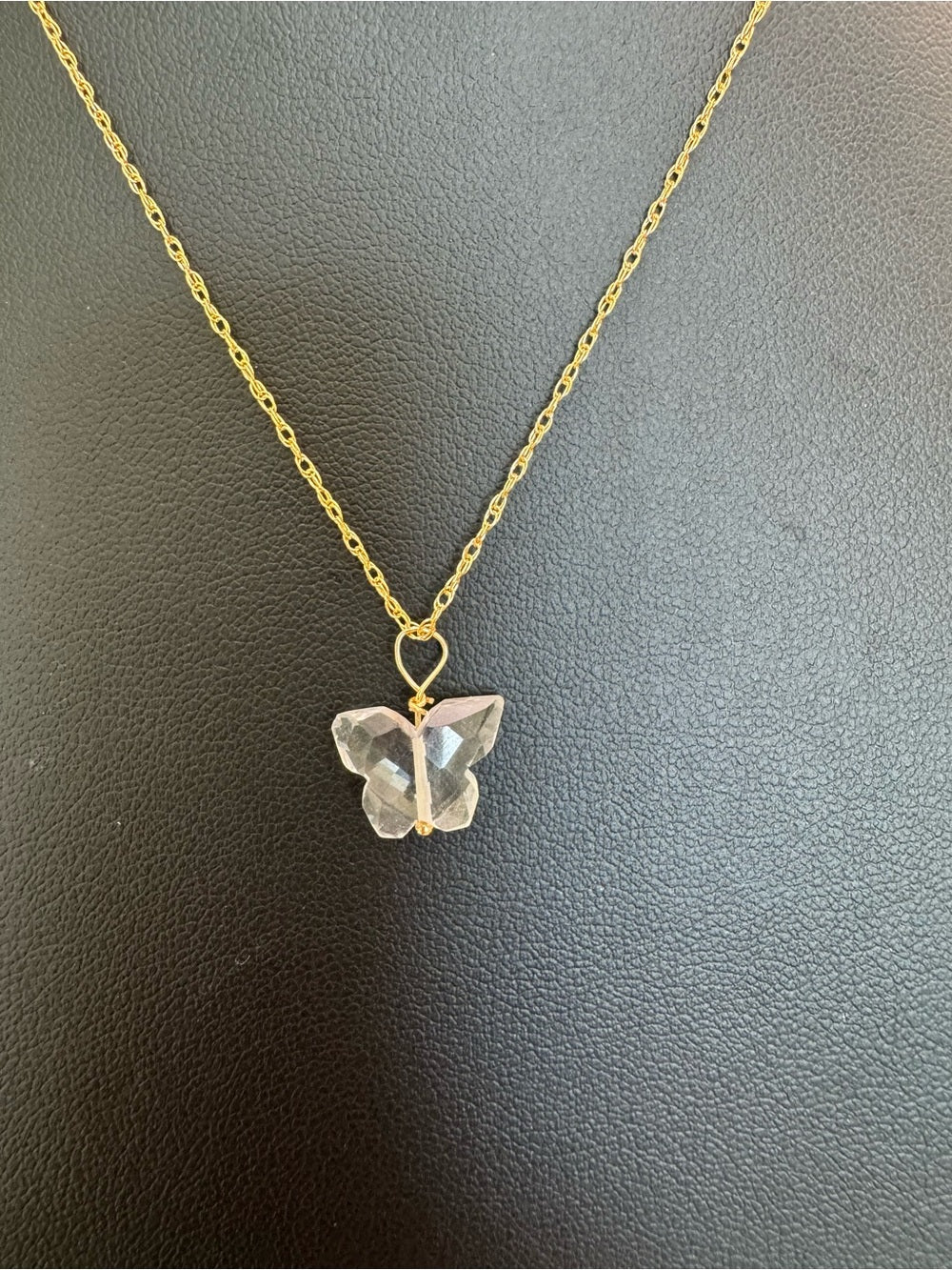 Clear Quartz Butterfly Gold Filled Necklace (N70)