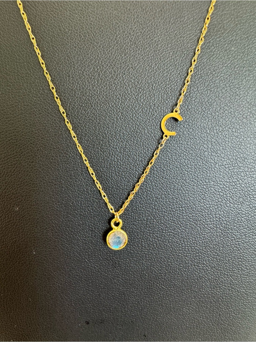 Labradorite Bezel and Initial Custom Necklace (NBC1)