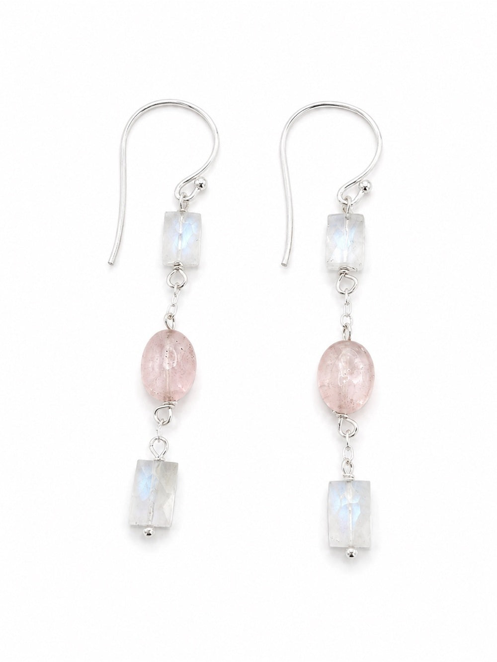 Moonstone Morganite S925 Hook Earrings (HKB3)
