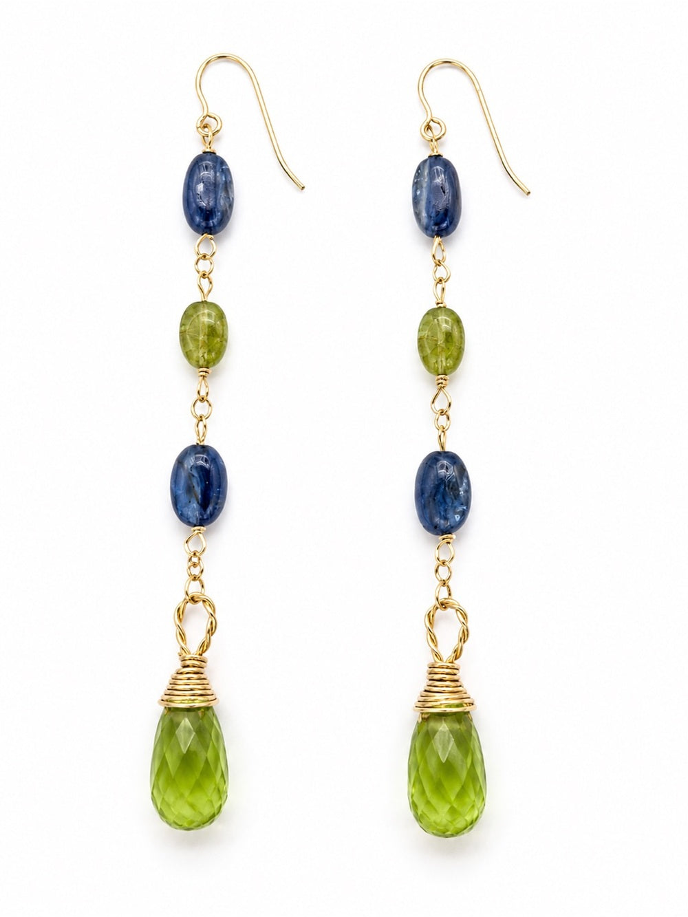 Blue Kyanite Peridot Gold Filled Hook Earrings (HKB4)
