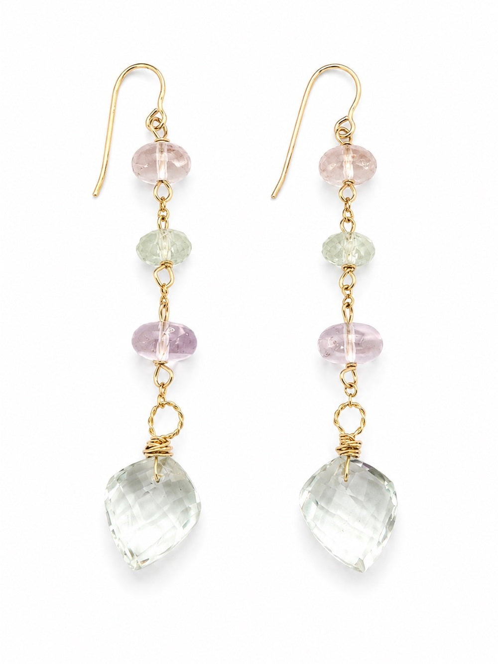 Morganite, Crystal Quartz, Lemon Quartz Gold Filled Hook Earrings (HKB2)