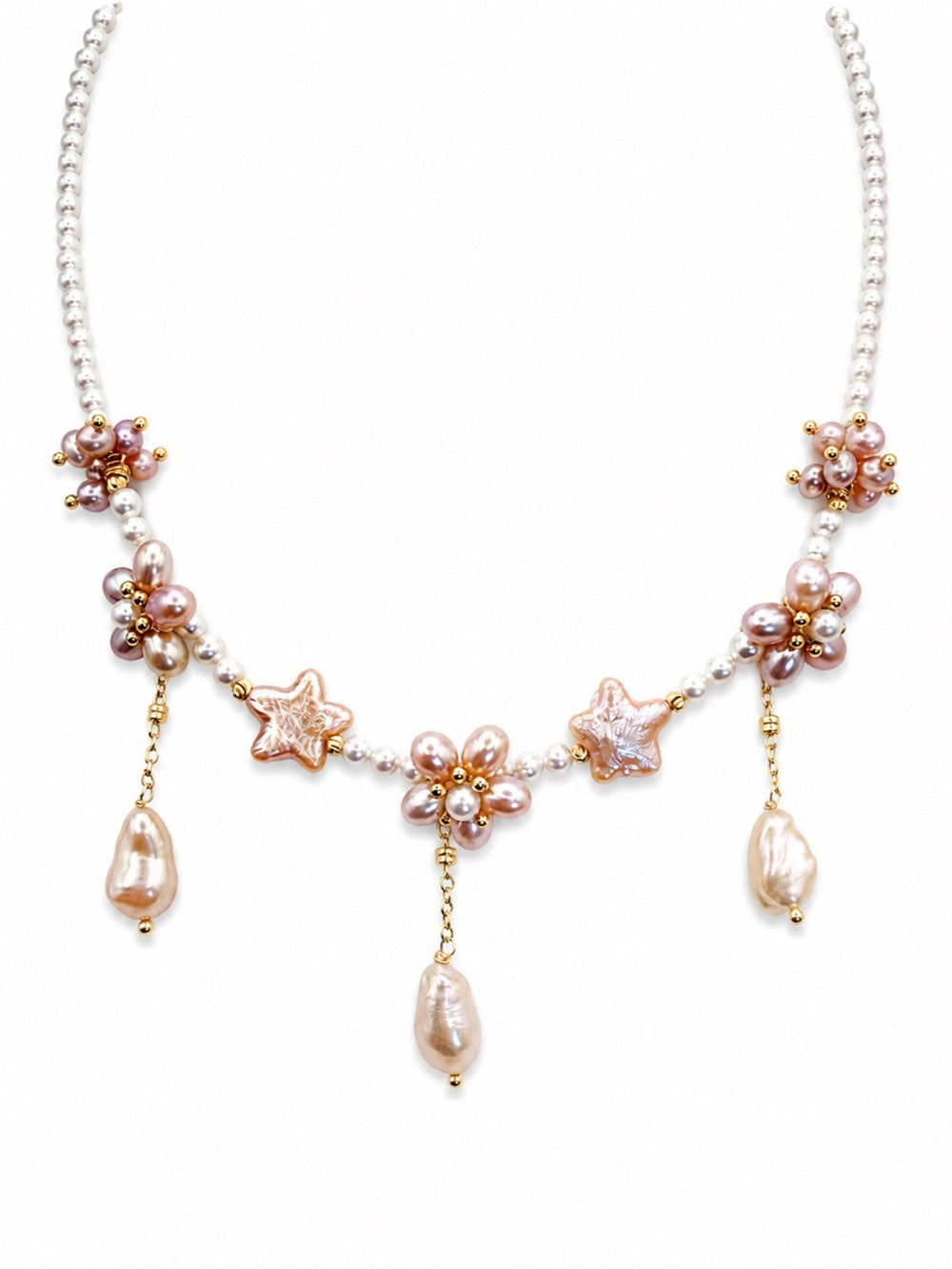 Blush Pearl Star and Flower Necklace (#N74)