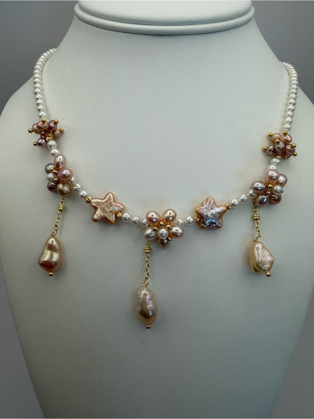 Blush Pearl Star and Flower Necklace (#N74)