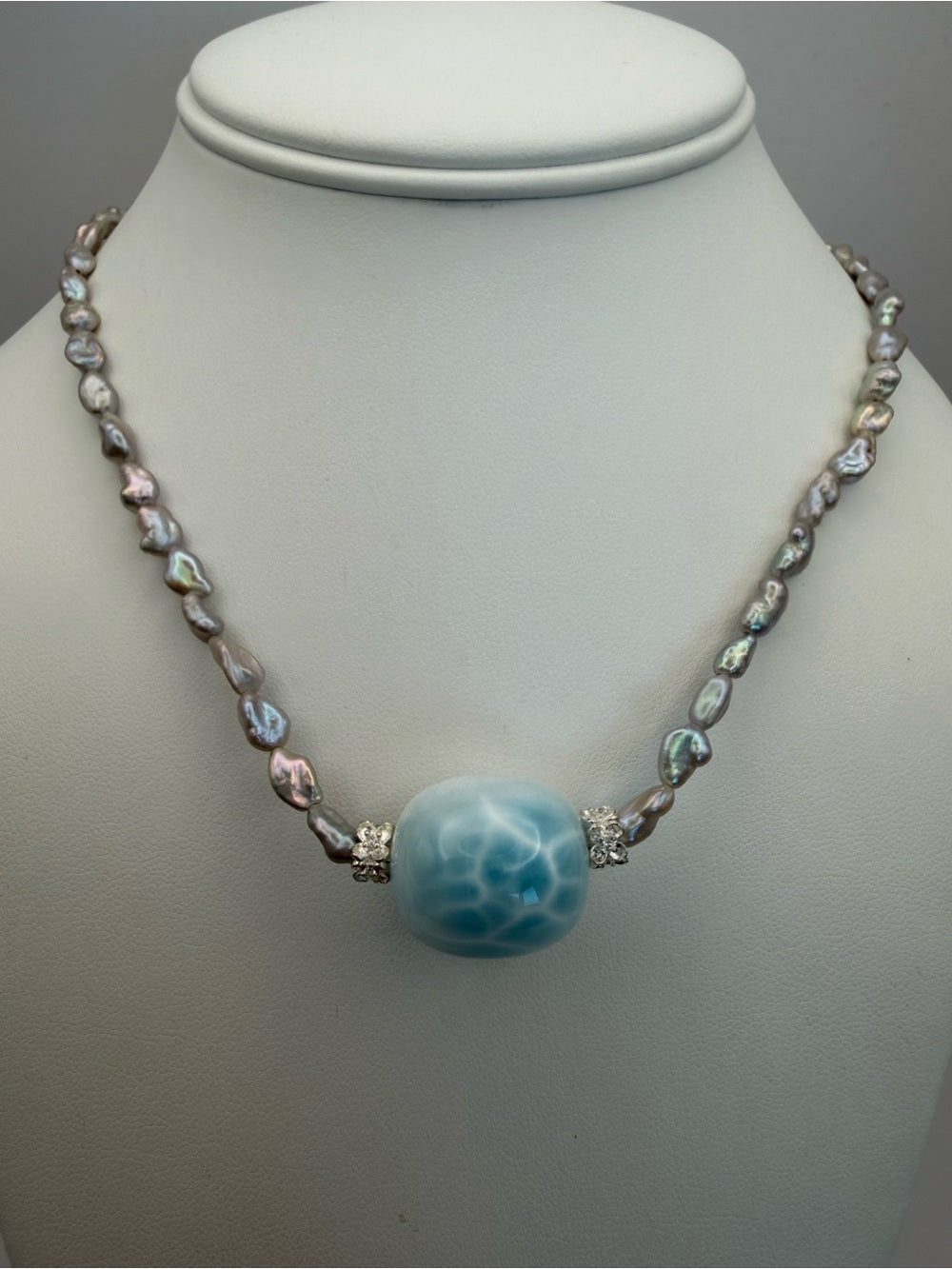 Larimar and Pearl Coastal Necklace (#N62)