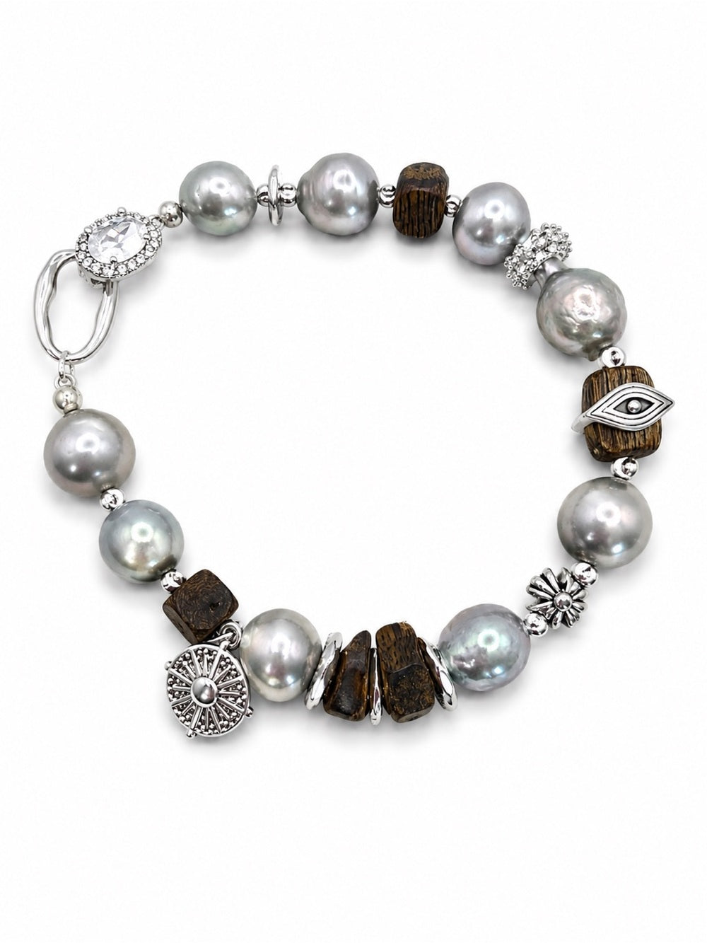 Wood and Freshwater Pearl Bracelet (#B58)
