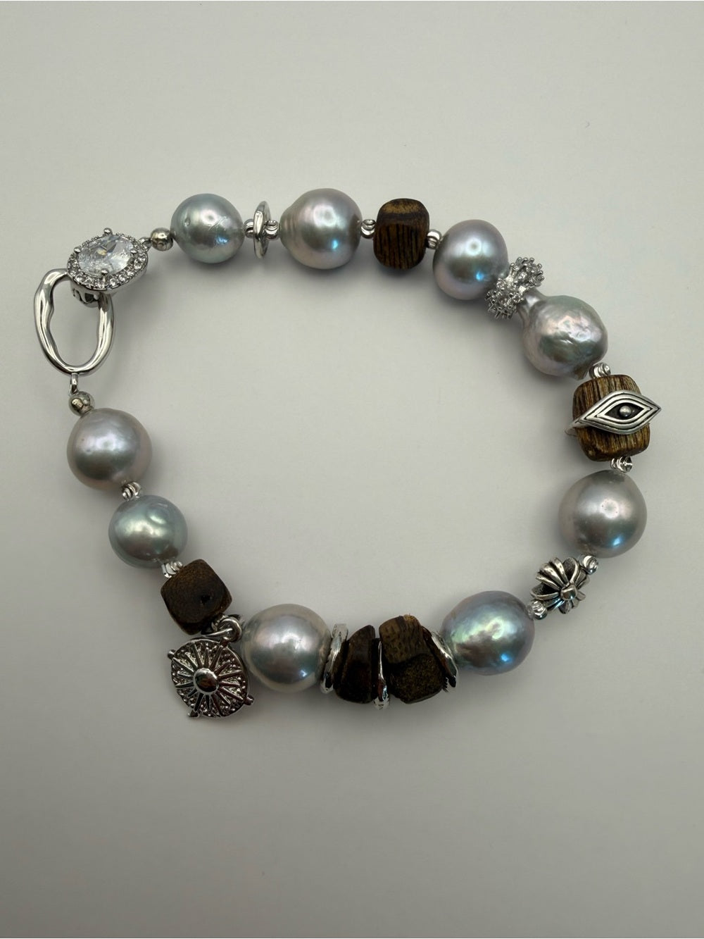 Wood and Freshwater Pearl Bracelet (#B58)