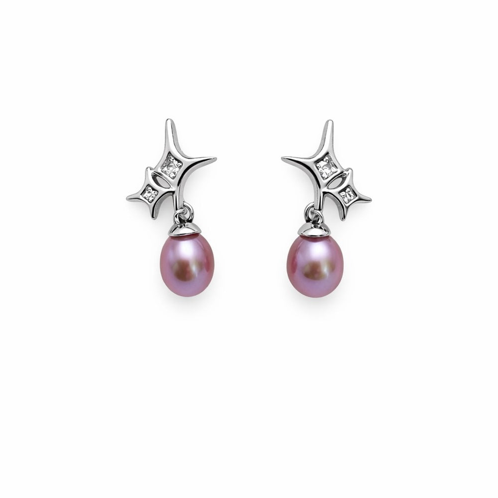 S925 Crystal Stars & Freshwater Pearl Stud Earrings (#12)