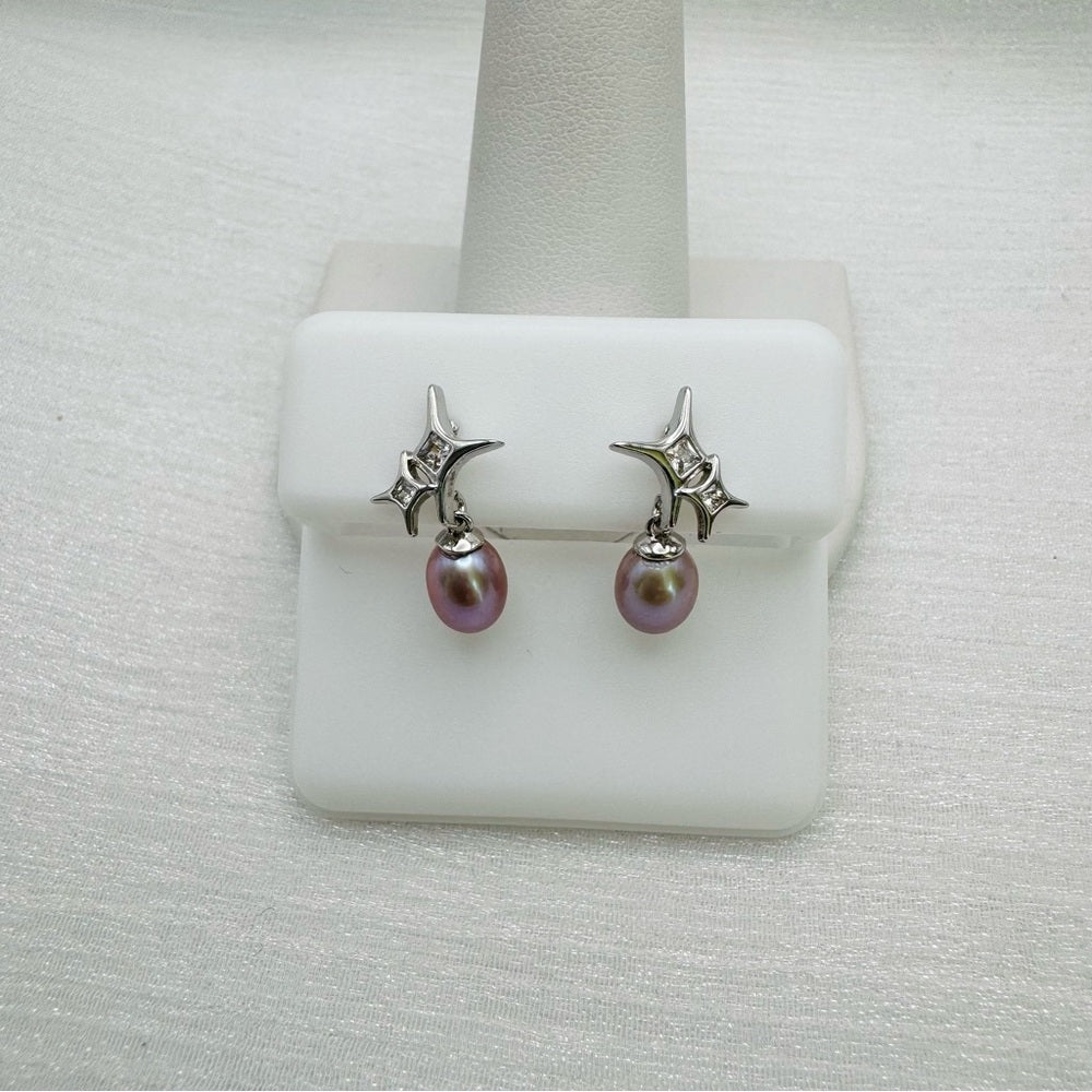 S925 Crystal Stars & Freshwater Pearl Stud Earrings (#12)