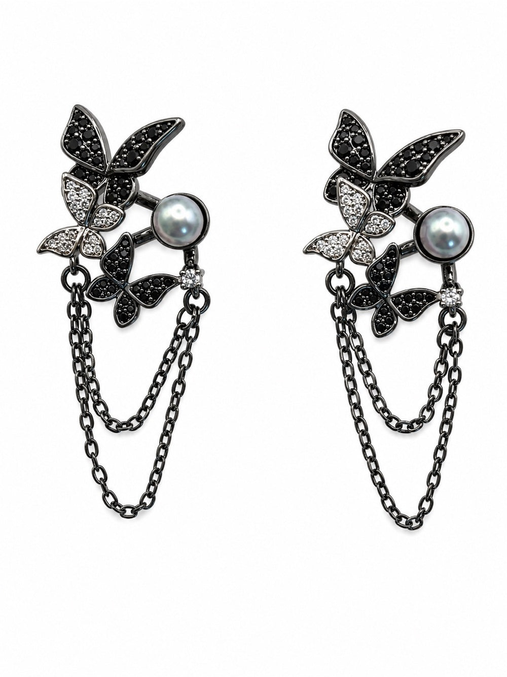 Midnight Butterfly Chain Earrings (#E132)