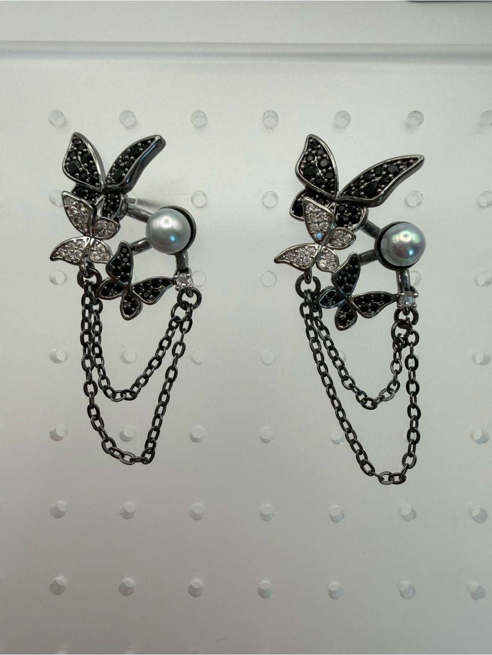 Midnight Butterfly Chain Earrings (#E132)